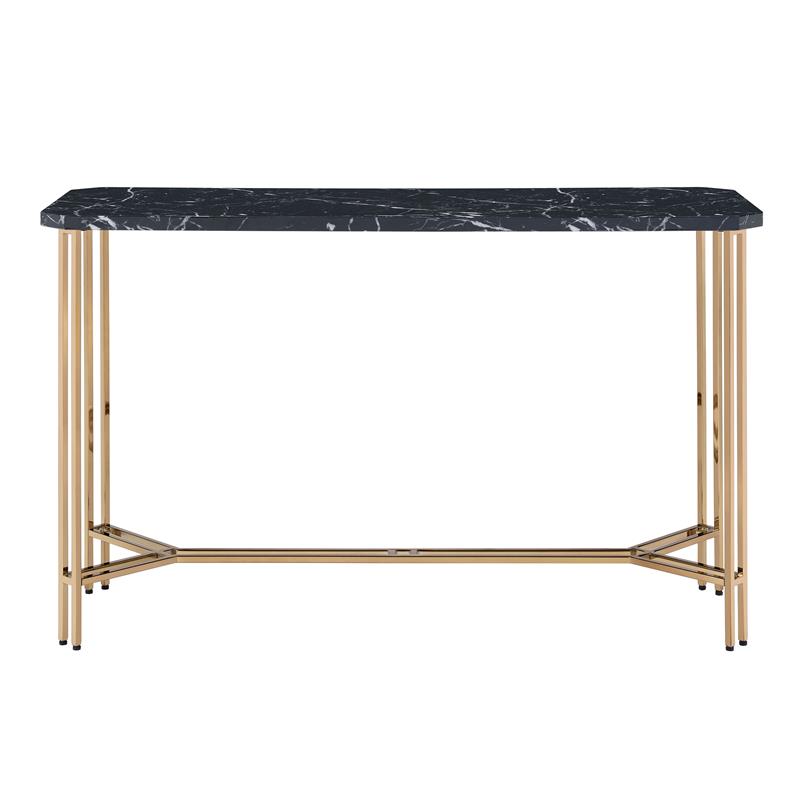 Pemberly Row Modern Transitional Black Faux Marble Sofa Table
