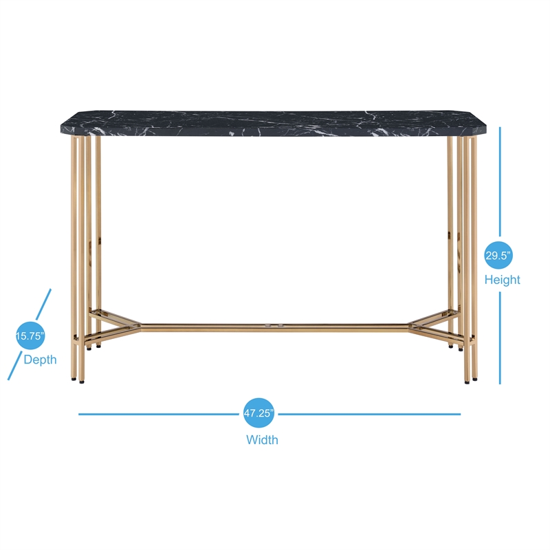 Pemberly Row Modern Transitional Black Faux Marble Sofa Table