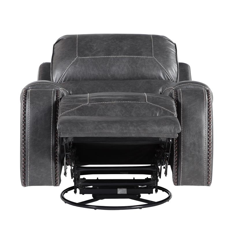 Pemberly Row Gray Faux Leather Manual Swivel Glider Recliner Chair