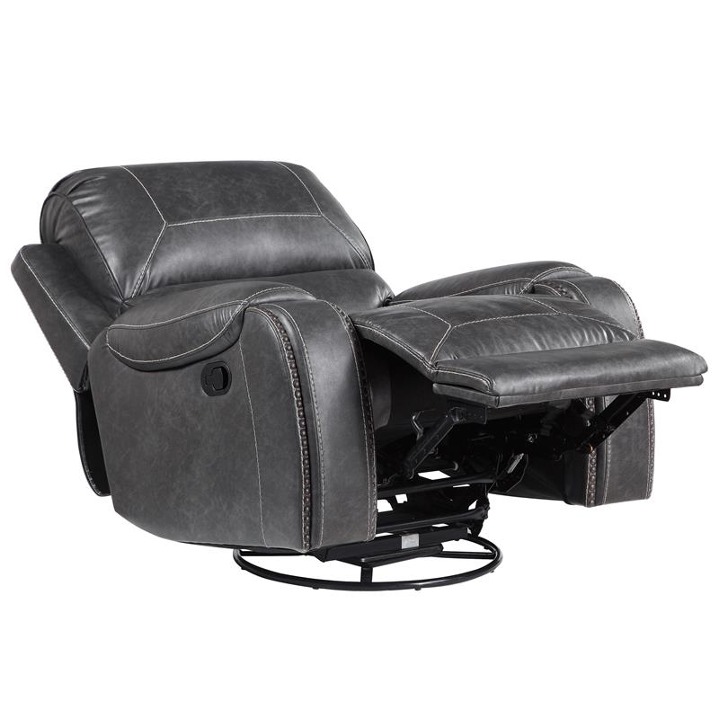 Pemberly Row Gray Faux Leather Manual Swivel Glider Recliner Chair