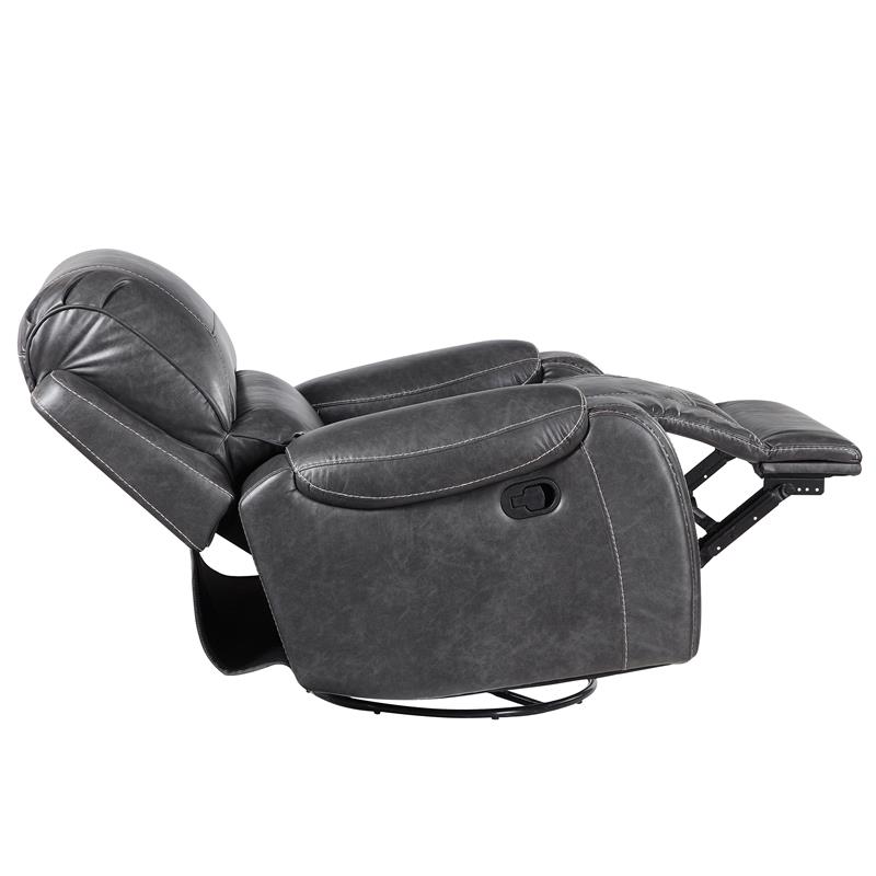 Pemberly Row Gray Faux Leather Manual Swivel Glider Recliner Chair