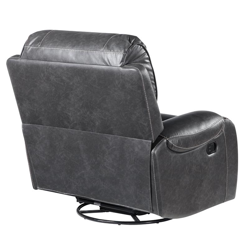 Pemberly Row Gray Faux Leather Manual Swivel Glider Recliner Chair