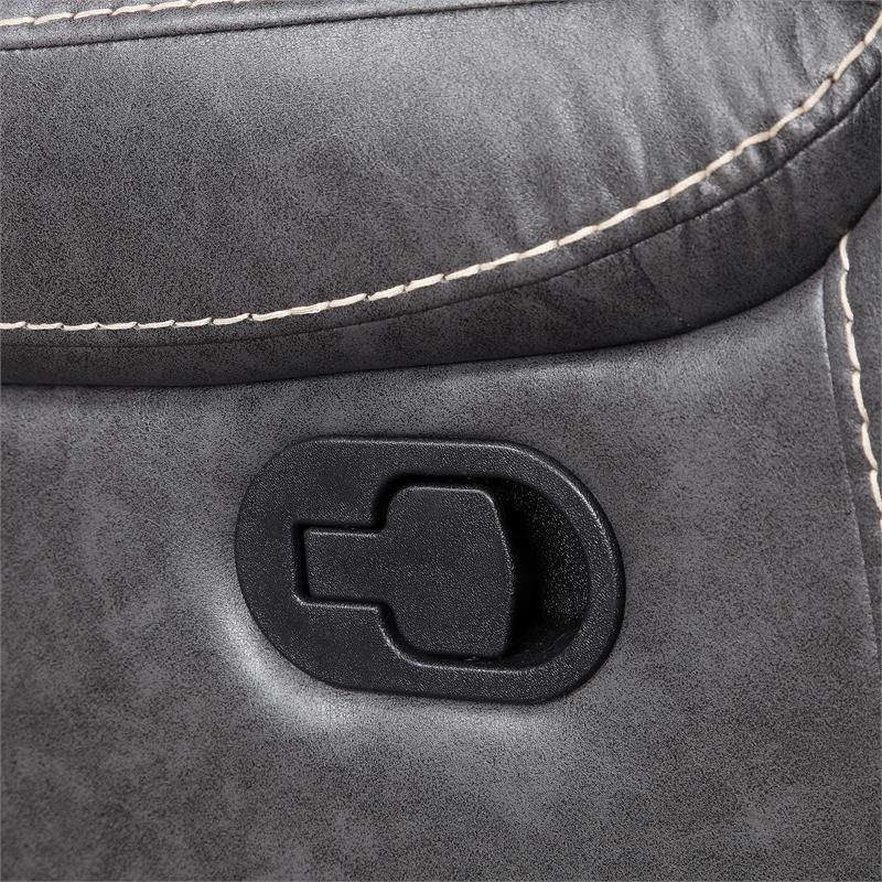 Pemberly Row Gray Faux Leather Manual Swivel Glider Recliner Chair