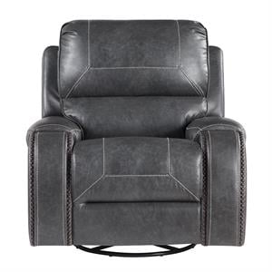 Pemberly Row Gray Faux Leather Manual Swivel Glider Recliner Chair