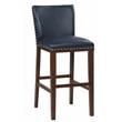 Pemberly Row Navy Faux Leather and Espresso Finish Bar Stool