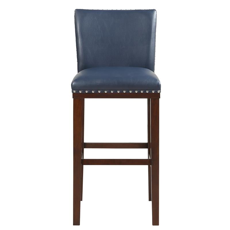 Pemberly Row Navy Faux Leather and Espresso Finish Bar Stool