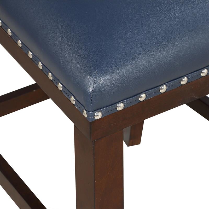 Pemberly Row Navy Faux Leather and Espresso Finish Bar Stool