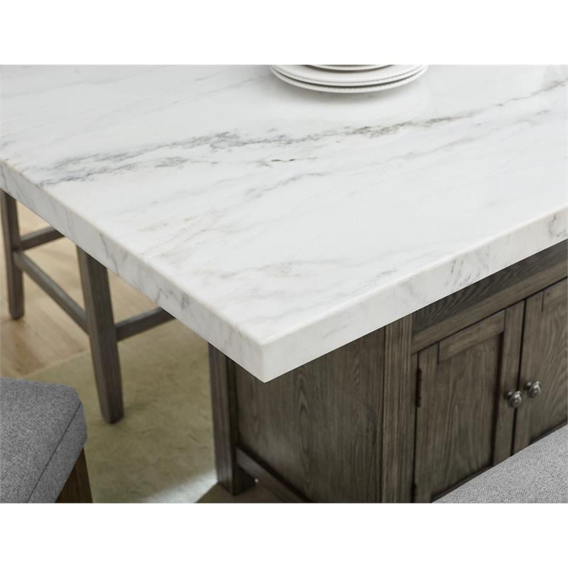 Pemberly Row Transitional White Marble 7-piece Counter Height Dining Set
