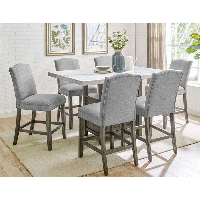 Pemberly Row Transitional White Marble 7-piece Counter Height Dining Set