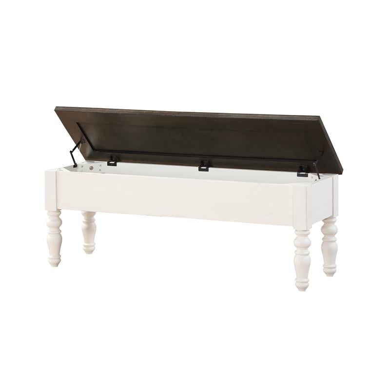 Pemberly Row Farmhouse Two-tone Ivory and Dark Oak Storage Bench