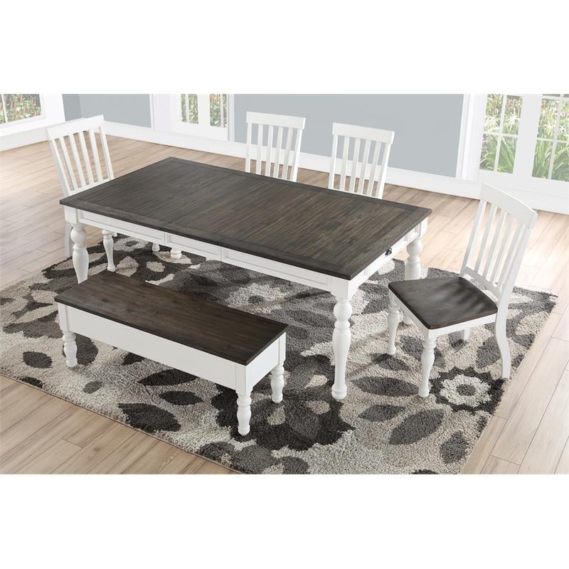 Pemberly Row Farmhouse Two-tone Ivory and Dark Oak Storage Bench