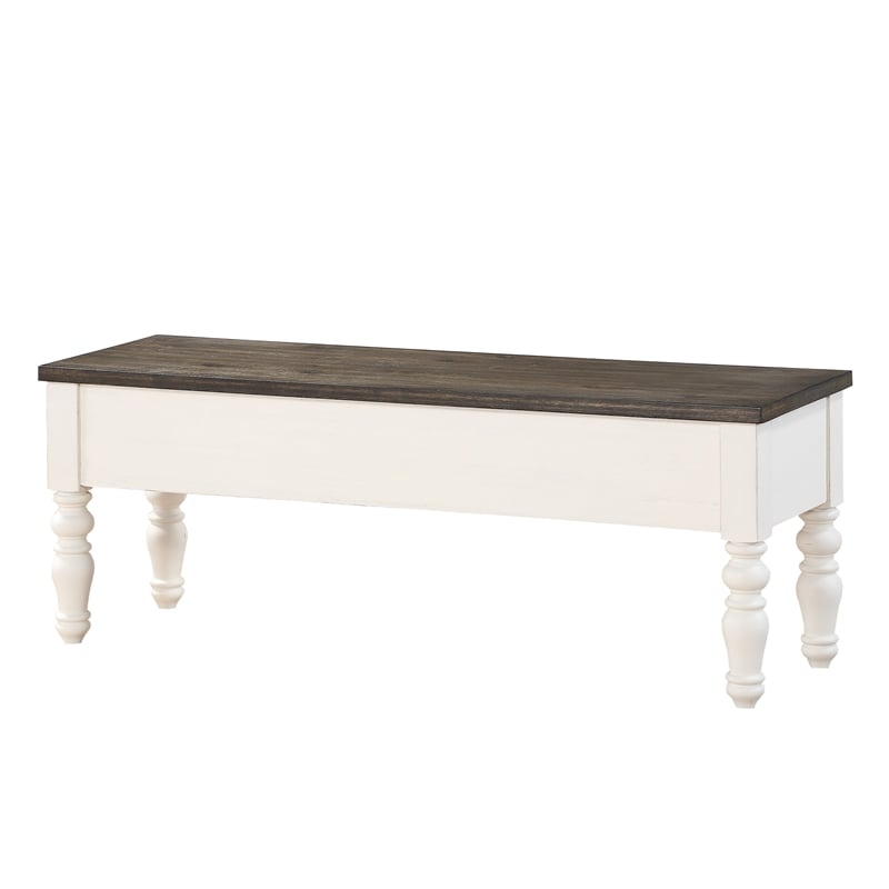 Pemberly Row Farmhouse Two-tone Ivory and Dark Oak Storage Bench