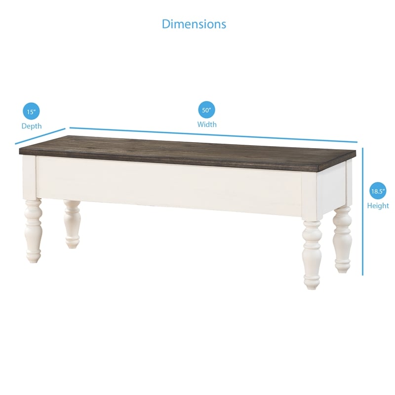 Pemberly Row Farmhouse Two-tone Ivory and Dark Oak Storage Bench