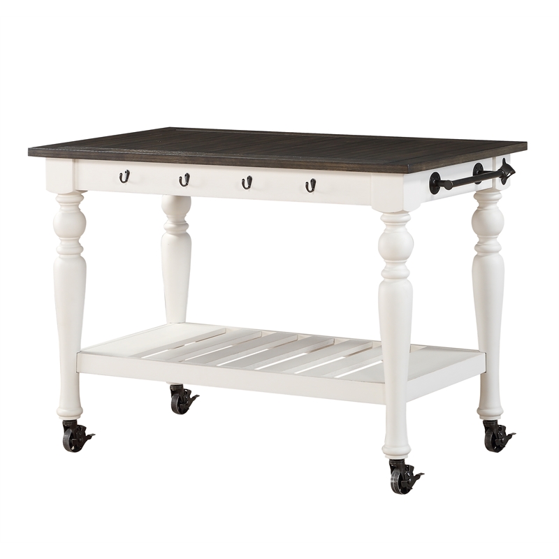 Pemberly Row Farmhouse Two-tone Ivory and Dark Oak Kitchen Cart