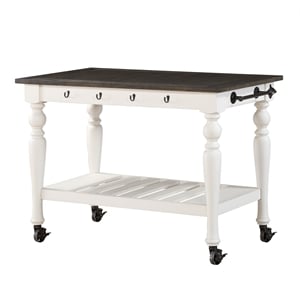 Pemberly Row Farmhouse Two-tone Ivory and Dark Oak Kitchen Cart