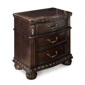 Pemberly Row Traditional Rich Cocoa Chocolate 3-drawer Wood Nightstand