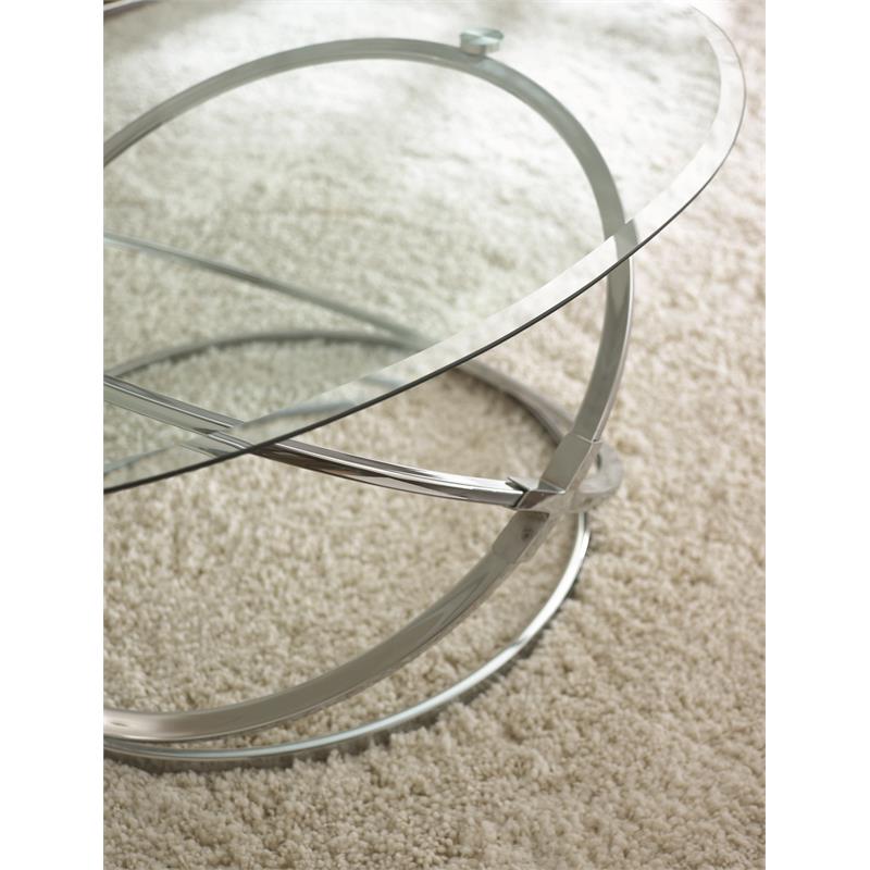 Pemberly Row Tempered Glass & Chrome Occasional 3-Piece of Coffee Tables Sets
