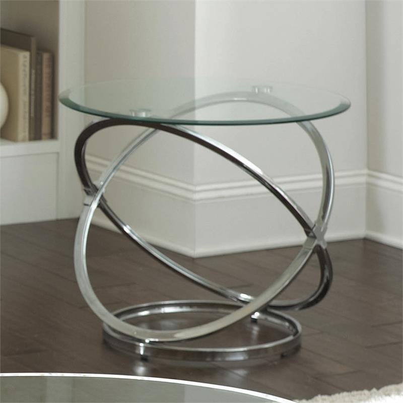 Pemberly Row Tempered Glass & Chrome Occasional 3-Piece of Coffee Tables Sets
