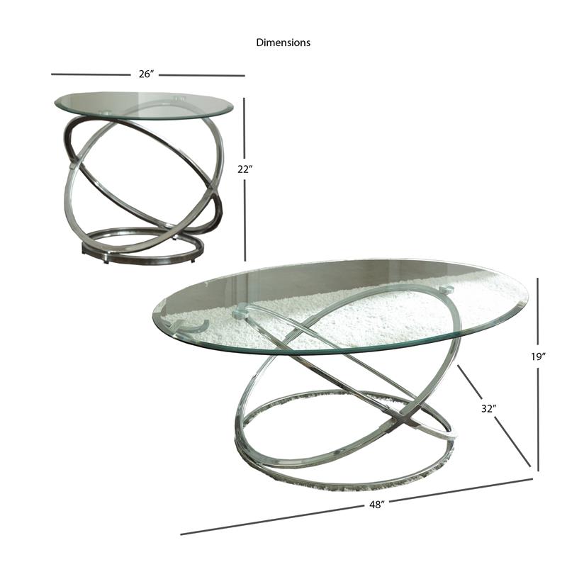 Pemberly Row Tempered Glass & Chrome Occasional 3-Piece of Coffee Tables Sets
