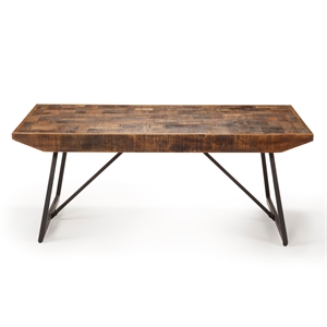 Pemberly Row Brown Wood ParquetTop with Dark Gray Iron Base Cocktail Table