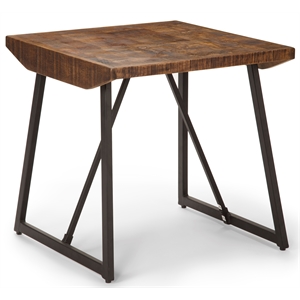 Pemberly Row Brown Wood Parquet Top with Dark Gray Iron Base End Table