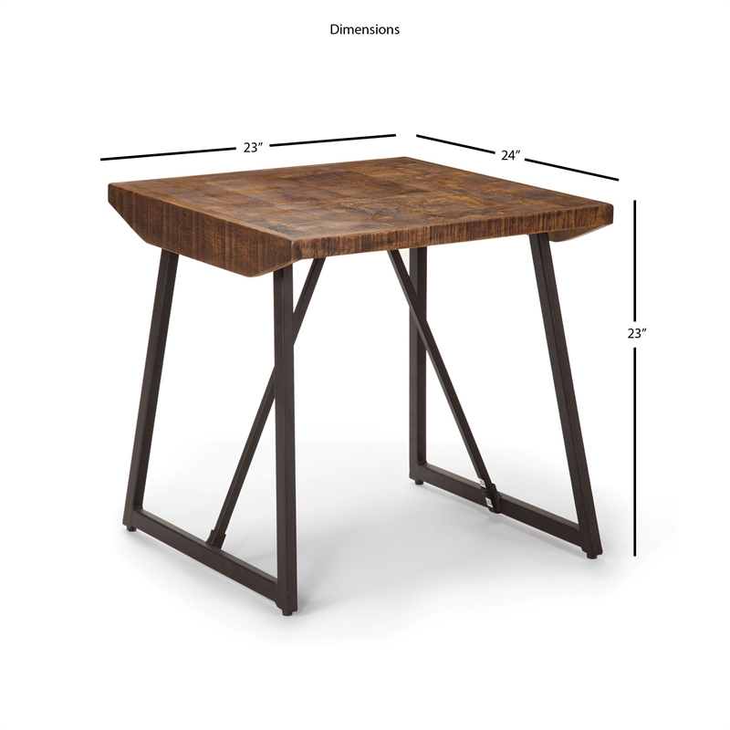 Pemberly Row Brown Wood Parquet Top with Dark Gray Iron Base End Table