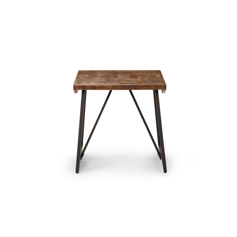 Pemberly Row Brown Wood Parquet Top with Dark Gray Iron Base End Table