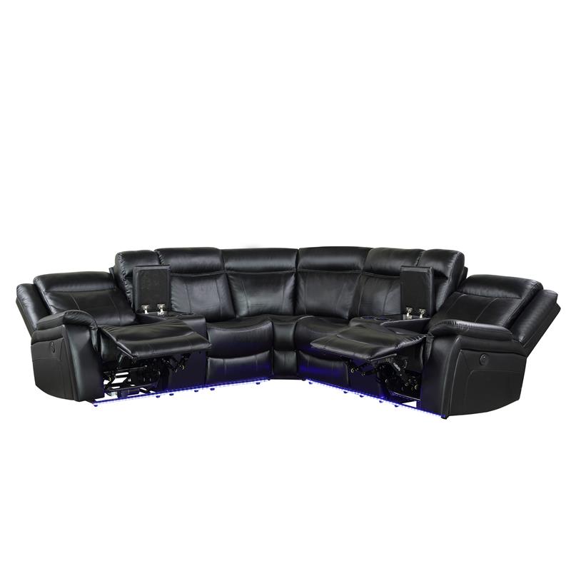 Pemberly Row Levin Black Faux Leather 3-piece Power Reclining Sectional
