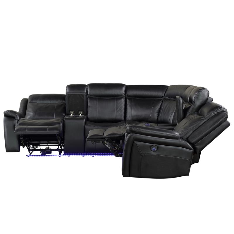 Pemberly Row Levin Black Faux Leather 3-piece Power Reclining Sectional