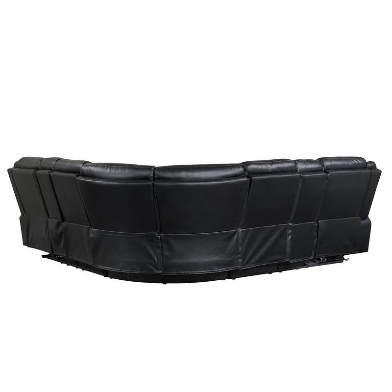 Pemberly Row Levin Black Faux Leather 3-piece Power Reclining Sectional