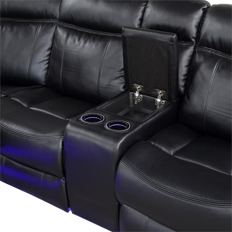 Pemberly Row Levin Black Faux Leather 3-piece Power Reclining Sectional