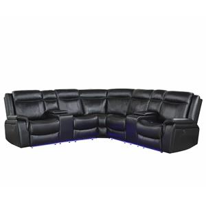 Pemberly Row Levin Black Faux Leather 3-piece Power Reclining Sectional