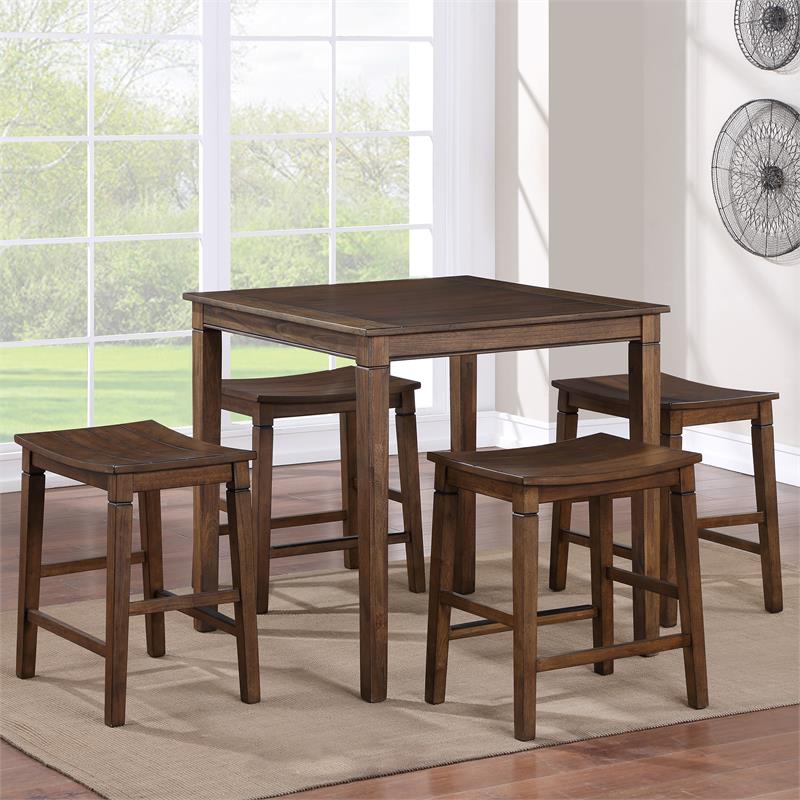 Pemberly Row Farmhouse Brown Wood 5-piece Counter Height Dining Set