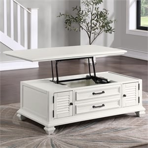 Pemberly Row Modern Farmhouse Soft White Lift-top Wood Coffee Table