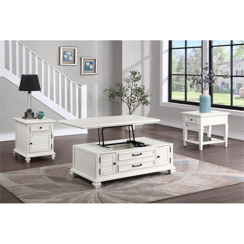 Pemberly Row Modern Farmhouse Soft White Lift-top Wood Coffee Table