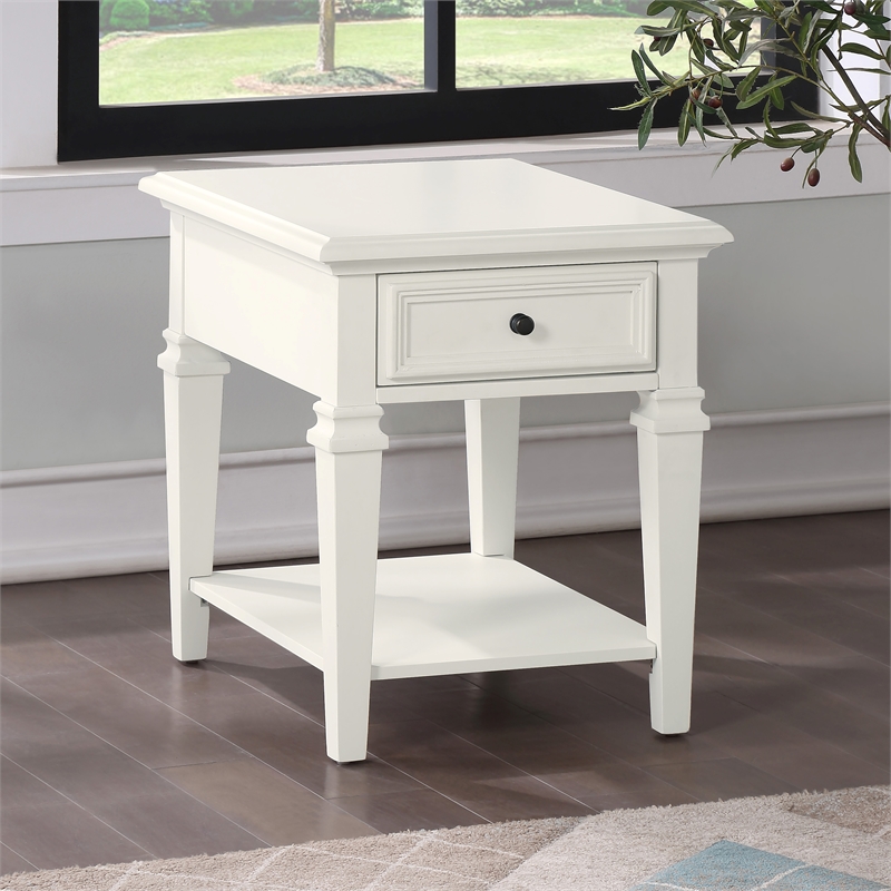Pemberly Row Farmhouse / Country Modern Soft White Wood End Table