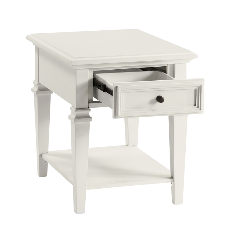 Pemberly Row Farmhouse / Country Modern Soft White Wood End Table