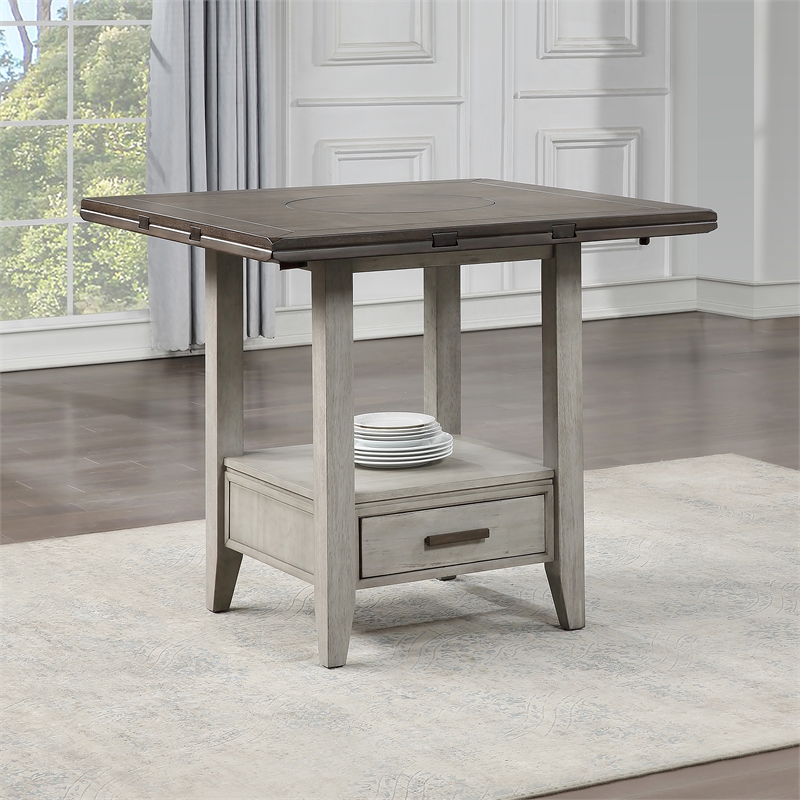 Pemberly Row Two-tone Smokey Alabaster and Brown Drop-leaf Counter Table