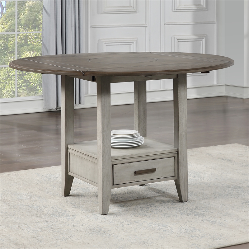 Pemberly Row Two-tone Smokey Alabaster and Brown Drop-leaf Counter Table