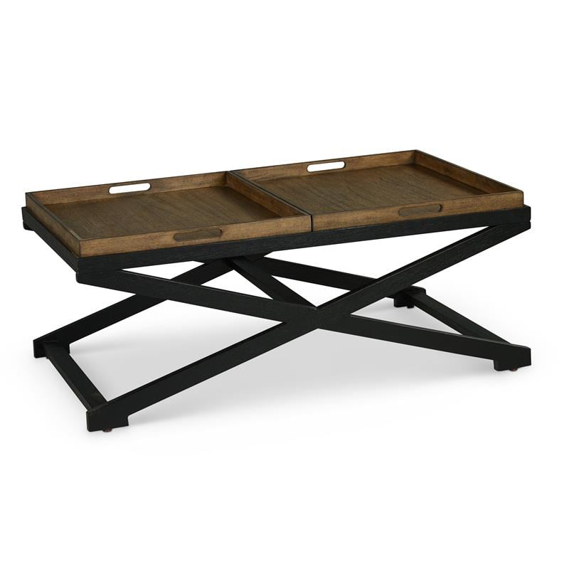 Pemberly Row Transitional Walnut and Ebony Solid Wood Cocktail Table