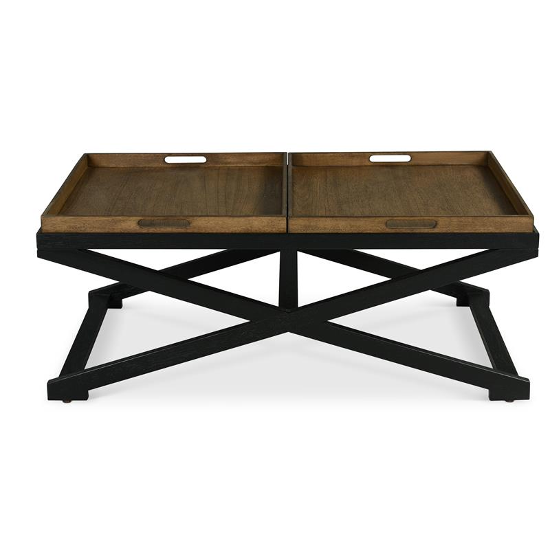 Pemberly Row Transitional Walnut and Ebony Solid Wood Cocktail Table