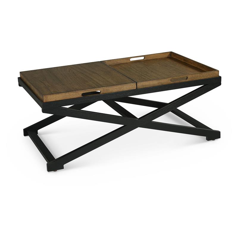 Pemberly Row Transitional Walnut and Ebony Solid Wood Cocktail Table