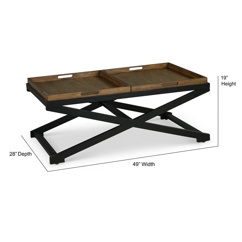 Pemberly Row Transitional Walnut and Ebony Solid Wood Cocktail Table