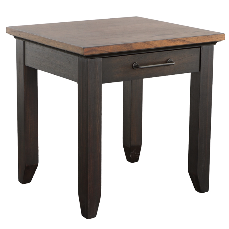 Pemberly Row Rustic Chocolate Brown and Honey Wood End Table