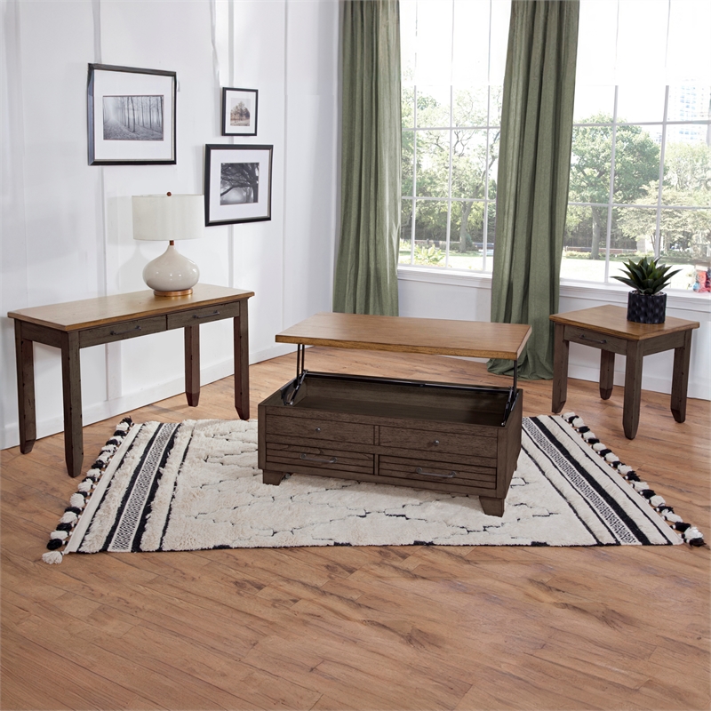 Pemberly Row Rustic Chocolate Brown and Honey Wood End Table