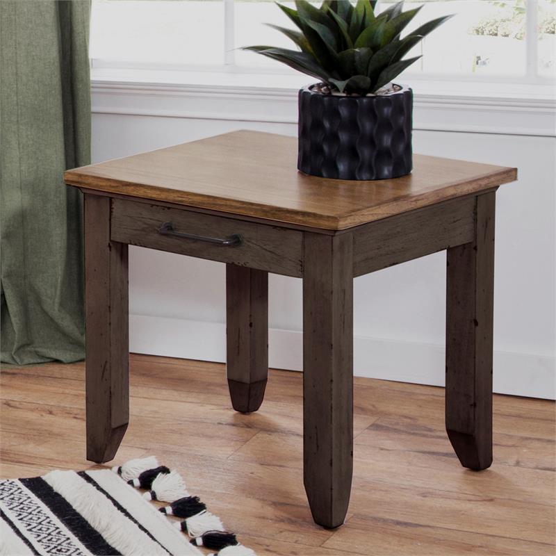 Pemberly Row Rustic Chocolate Brown and Honey Wood End Table