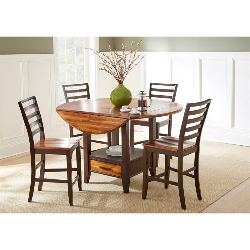 Pemberly Row Drop-Leaf Two-tone Cherry Finish Wood Counter Table with Lazy Susan