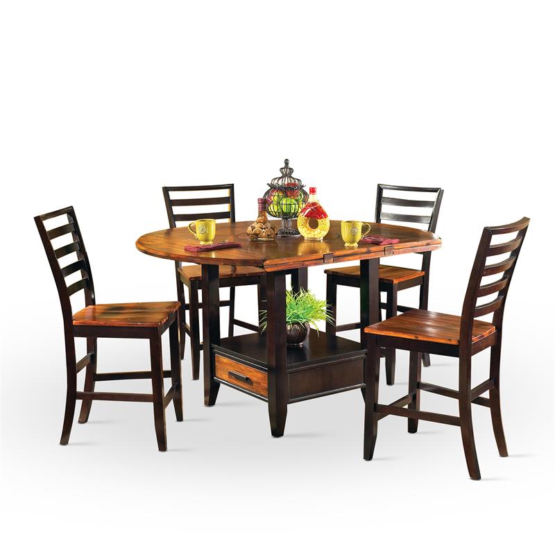 Pemberly Row Drop-Leaf Two-tone Cherry Finish Wood Counter Table with Lazy Susan