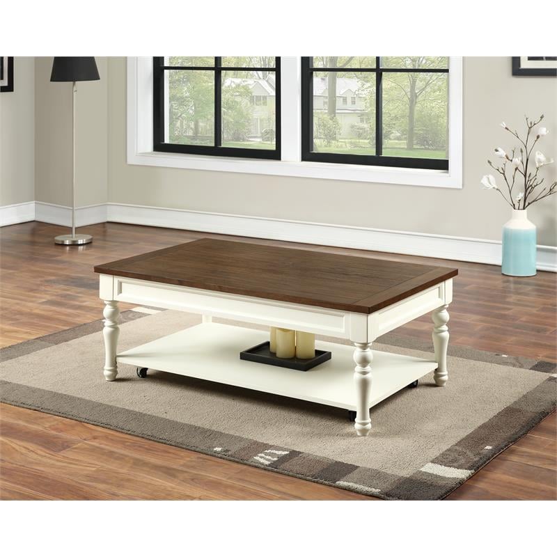 Pemberly Row Farmhouse Two-tone Ivory and Mocha Wood Coffee Table