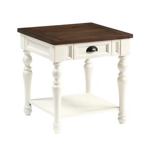 Pemberly Row Farmhouse Two-tone Ivory and Mocha Wood End Table
